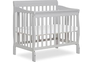 Dream On Me Aden 4-in-1 Convertible Mini Baby Crib in Grey, GreenGuard Gold & JPMA, Sustainable Pinewood, Non-Toxic Finish, 3 Mattress Heights, Converts to Mini Day & Twin-Size Bed