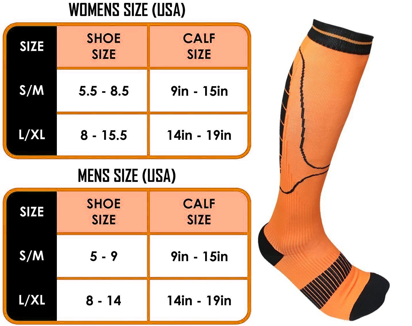 Compression Socks Men and Women, Qhui Graduated Athletic Sport Socks for Running, Medical, Nursing, Athletic, Crossfit, Flight Travel (Orange-L)