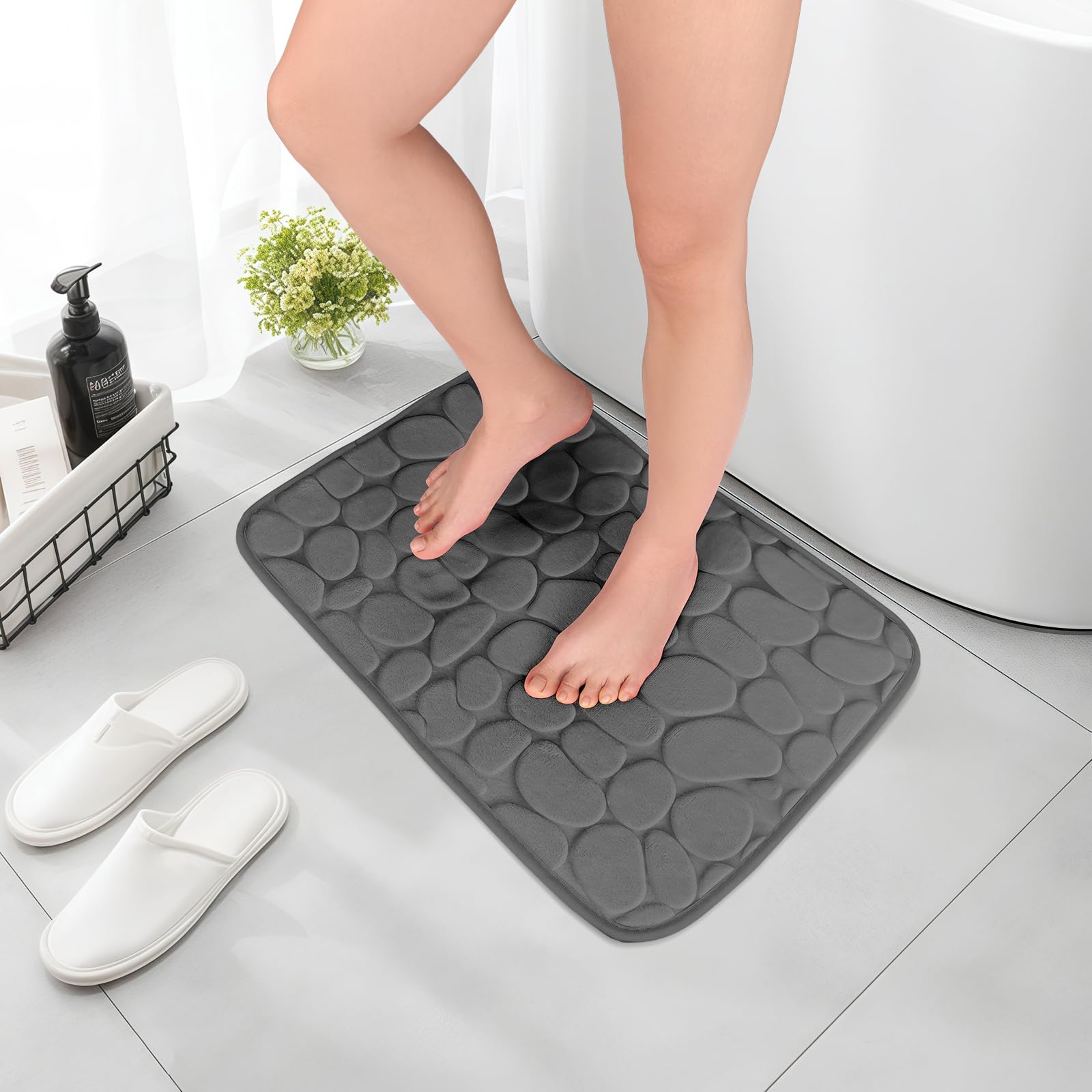 LoonTien BroHome Memory Foam Bath Mat, Super Absorbent, 40 X 60 cm, Easy Wash Machine Washable, Ultra Soft Non-Slip (Grey)