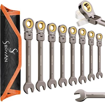 ss shovan 8Pcs Flexible Head Ratchet Spanner Set 72 Tooth 8-19mm Chrome Vanadium