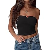 REORIA Women Sexy Ruched Tube Top Summer Y2K Trendy Going Out Double Lined Sleeveless Crop Tank Tops
