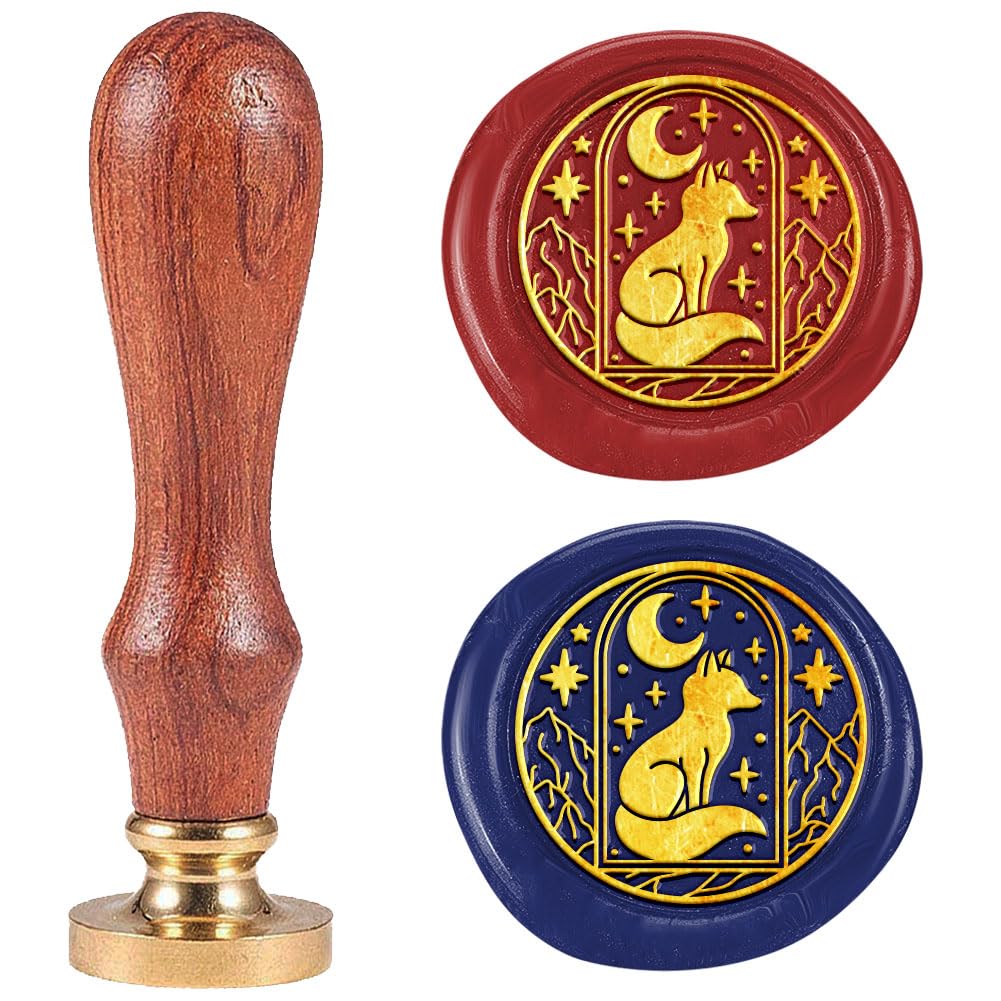 DELORIGIN 1" Wax Seal Stamp Fox, Retro Sealing Stamps Removable Brass Head with Wooden Handle Novelty Seal Stamp Sealing Wax for Envelope Greeting Card Gift Letter Invitations Decoration