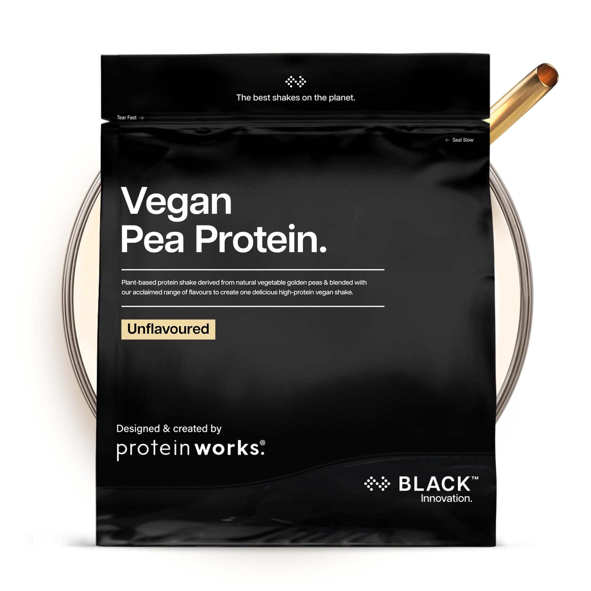 Protein Works | Vegan Pea Protein - Black Innovation, Unflavoured, Premium Vegan Protein, Pea Protein Isolate, 24g Protein Per Serving, Low Fat, Low Carbs, Plant-Based & Natural, 16 Servings, 500g