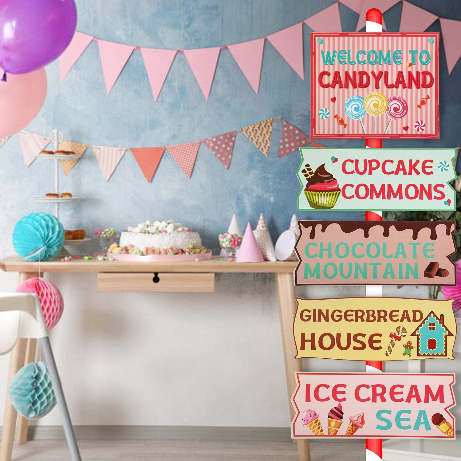 Gejoy 20 Pieces Candyland Party Decorations Candyland Trunk or Treat Car Decorations Kit Candy land Backdrop Signs for Halloween Christmas Party Decor (Cardstock)