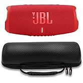 JBL Charge 5 Waterproof Portable Speaker with Built in Powerbank and gSport Carbon Fiber Case (Red)