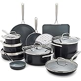 GreenPan 17 Piece Nonstick Swift Cookware Set, Ceramic PFAS-Free Pots & Pans with Lids, Dishwasher & Oven/Broiler Safe to 600F, Kitchen Cooking Set, Sauce, Saute, Stock, Griddle, Frying Pans, Gray