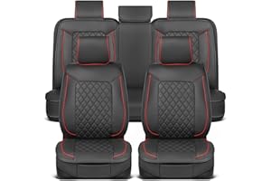 Motorbox Prestige Premium Seat Covers, Semi-Custom Fit Car Seat Covers Full Set, Automotive Interior Cover for Car Truck Van SUV, Made with Faux Leather for Superior Feel & Durability - Red