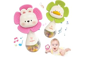 Weirtoya 2 PCS Baby Rattles Teething Toys 3-6 Month, Baby Toys for 0-12 Months Sensory Toys Infant Toys 0-6 Months, Newborn Boys and Girls Must Haves Toys Babies Gifts