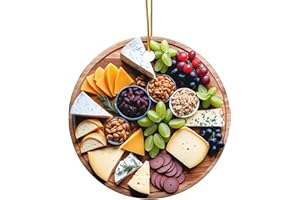 Charcuterie Cheese Board Ornament, Ceramic Christmas Tree Decoration with Cheeses, Deli Meat, Nuts, Grapes - Foodie Novelty f