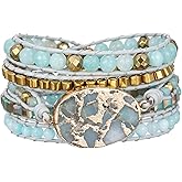 Plumiss Women Boho Handmade Natural Stone Crystal Leather Bead Wrap Bracelets Collection