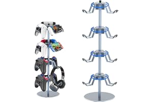 DGPCT 4 Tiers 360 Degree Rotatable Game Controller Stand for PS5 Xbox Nintendo Switch PS4, Aluminum Alloy Headset Controller Holder for Desk, Universal Gaming Headphone Stand Organizer Rack, Grey