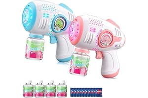 ZACEAC Bubble Guns for Kids 4-8, 2 Pack Automatic Bubble Blaster with LED Light & 4 Bubble Solution, Bubble Gun for Toddlers 