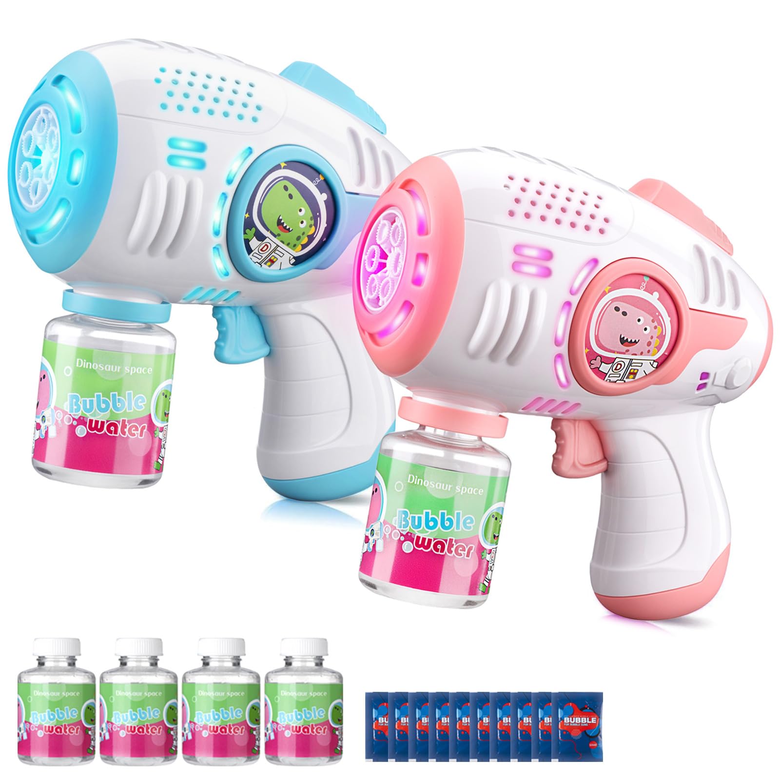 ZACEAC Bubble Guns for Kids 4-8, 2 Pack Automatic Bubble Blaster with LED Light & 4 Bubble Solution, Bubble Gun for Toddlers Outdoor Summer Toys