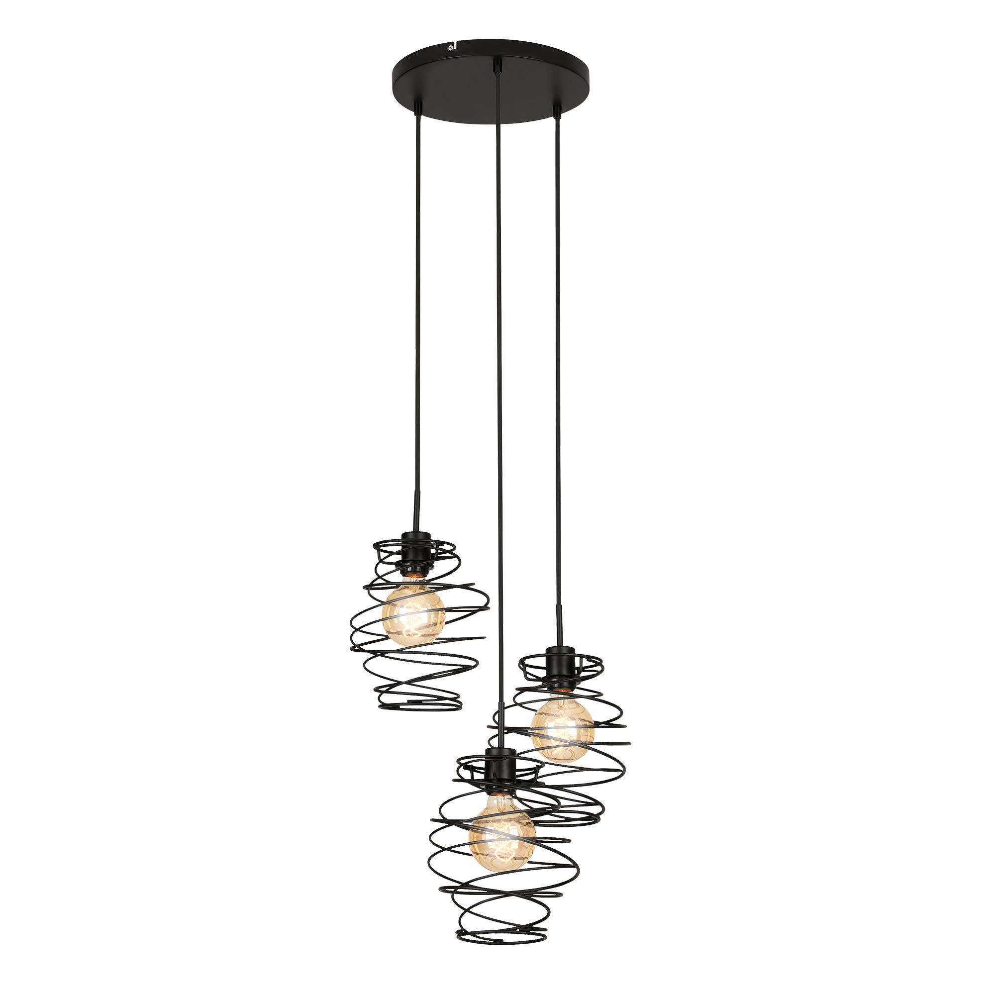 BRILONER Leuchten Pendant Light, 3-Bulb Pendant Light, Retro/Vintage Pendant Light, Black Steel, 3X E27, max. 60 Watt, Black, 425x1300mm (DxH) 4870-035
