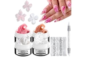 Fcozpjk Hard Gel for Nails, 4 Colors Solid Builder Gel Kit with Silicone Carving Mold Clear Pearly White Brown Nude Pink 3D Sculpting Gels Flower Charms DIY Modeling Design Nail Salon Supplies