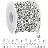 SMYHTGLIF 16.4 Feet Silver Stainless Steel Jewelry Making Chains Oval Ribbed Chain Roll DIY Cable Chain for Jewelry Making
