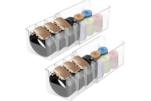 2Pcs Belt Organizer, 4 Compartments Retractable Belt Storage Holder Clear Storage Display Case, Closet Accessories Organizer 