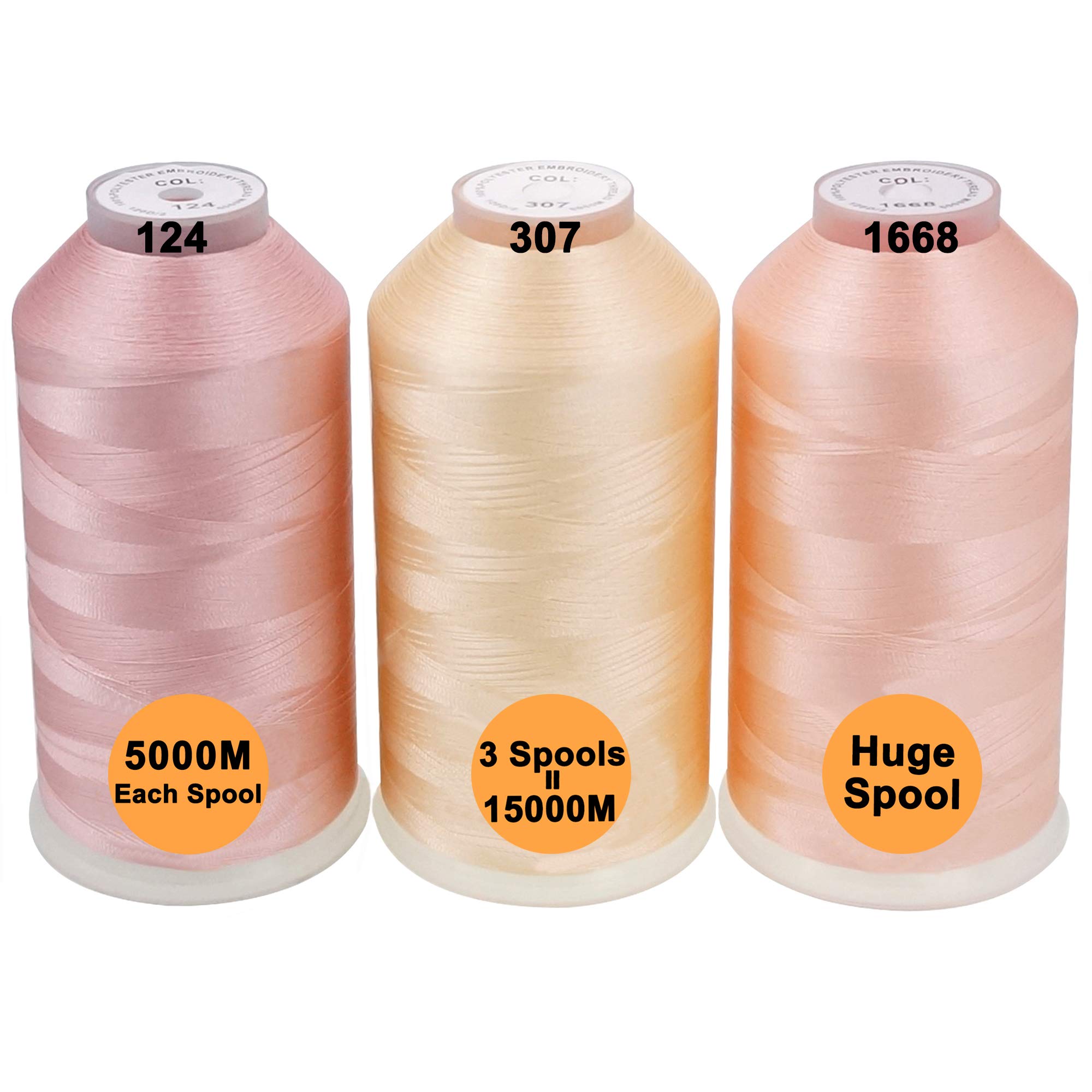 New brothread Set of 3 Flesh Colors Polyester Machine Embroidery Thread Huge Spool 5000M for All Embroidery Machines