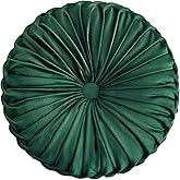 Teieas Round Throw Pillow Velvet Home Decoration Pleated Round Pillow Cushion for Couch Chair Bed Car Emerald Green
