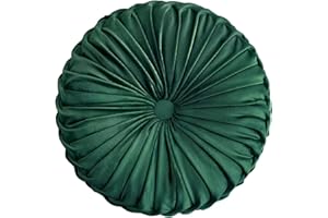 Teieas Round Throw Pillow Velvet Home Decoration Pleated Round Pillow Cushion for Couch Chair Bed Car Emerald Green