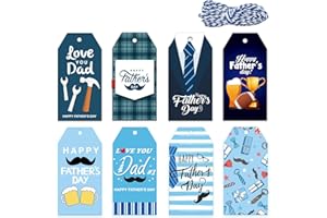 Doumeny 120Pcs Father's Day Gift Tags Happy Father's Day Paper Tags Best Dad Mustache Hanging Labels Love You Dad Tie Label Tags with 65.6 Feet Twines for Father Party Birthday DIY Craft Gift Wrapping