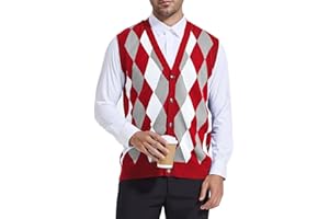 Beotyshow Mens Argyle Sweater Vests V Neck Sleeveless Cardigan Vest Knitwear
