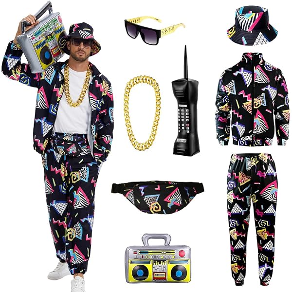 80s and 90s dress style Funky Retro 80s 90s Two Piece Outfits With Bucket Hat main image 1