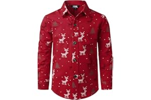 JOGAL Big Boys Girls Christmas Shirts Santa Claus Party Long Sleeve Button Down Shirts for 6-16 Years Old