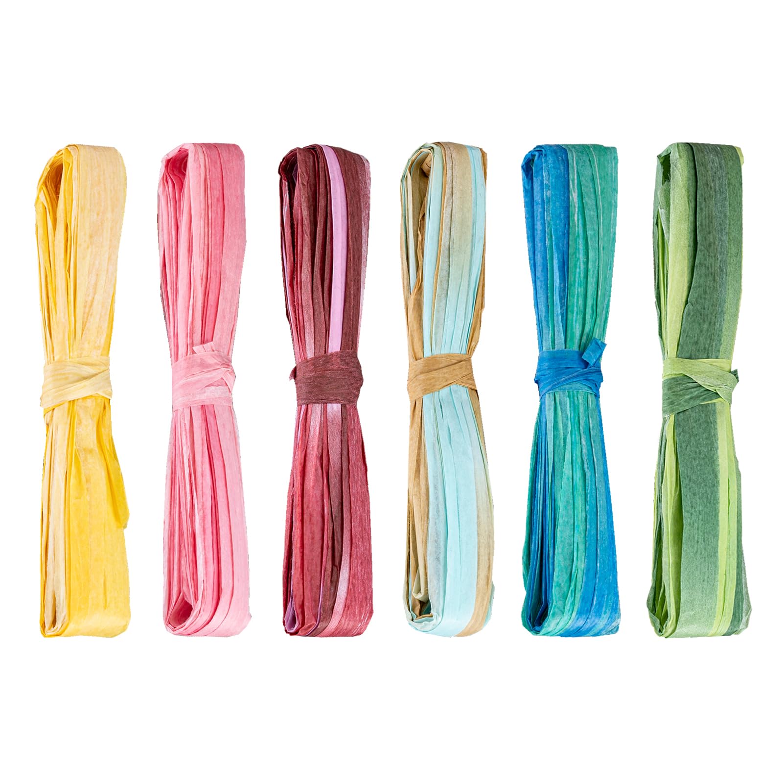 Mayplous 6 Rolls x 10 m Gradient Color Paper Ribbon Twine, Paper Cord String 5–7 mm Wide 20 mm Flat, 6 Colors Decorative Craft Ribbon for Scrapbooking Supplies, Journaling, Card Making (July)