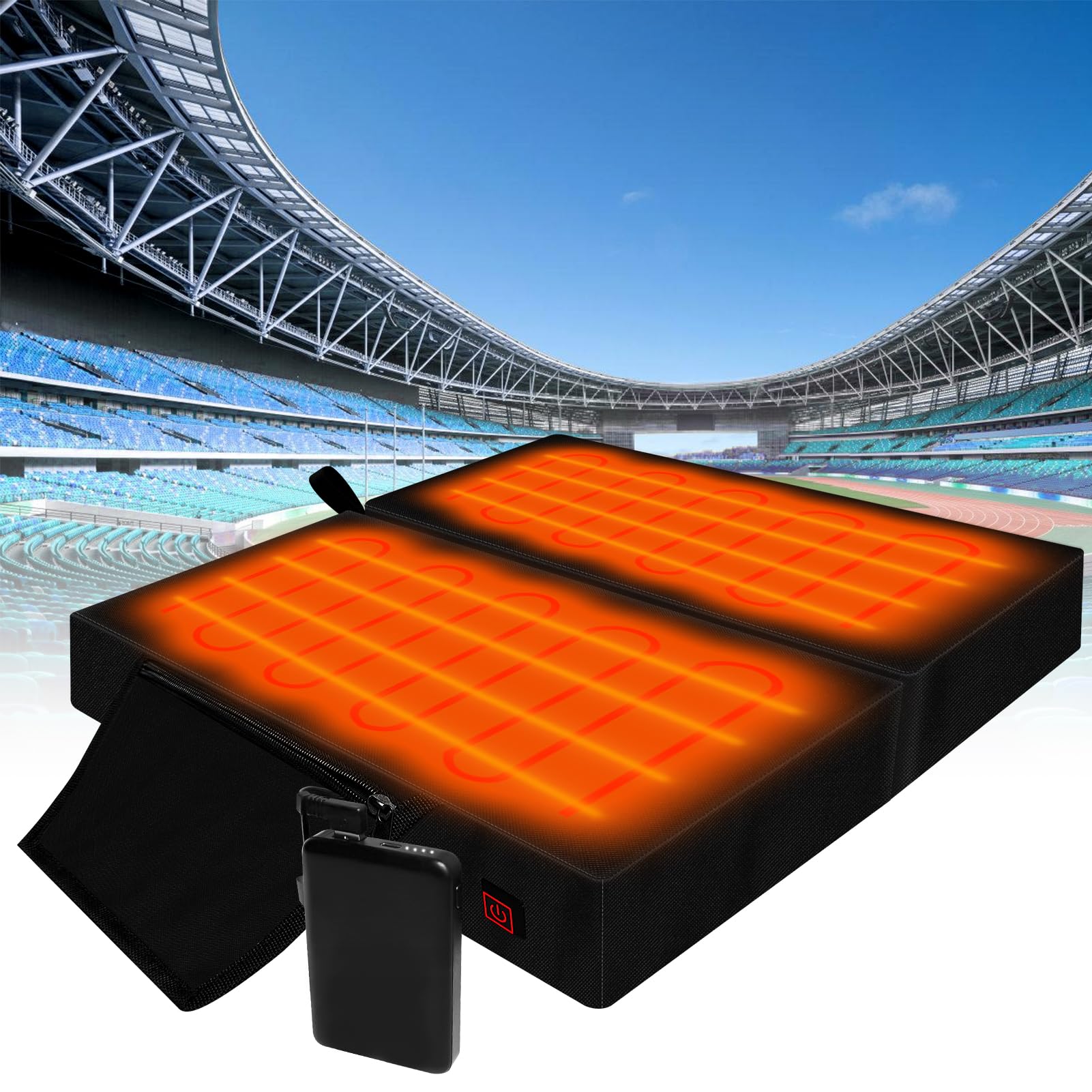 Photo 1 of Lslpin Extra Wide Heated Stadium Seat Cushions, Portable Stadium Seats for Bleachers, Foldable Heated Seat Cushion with USB Battery Pack, Heating Pad for Stadium Camping Park Office