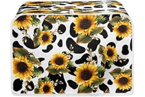 JEOCODY Sunflower Cow Print Polyester Fabric Quilted 2 Slice Toaster Appliance Dust-proof Cover for Kitchen Small Appliance Dust Cover and Fingerprint Protection