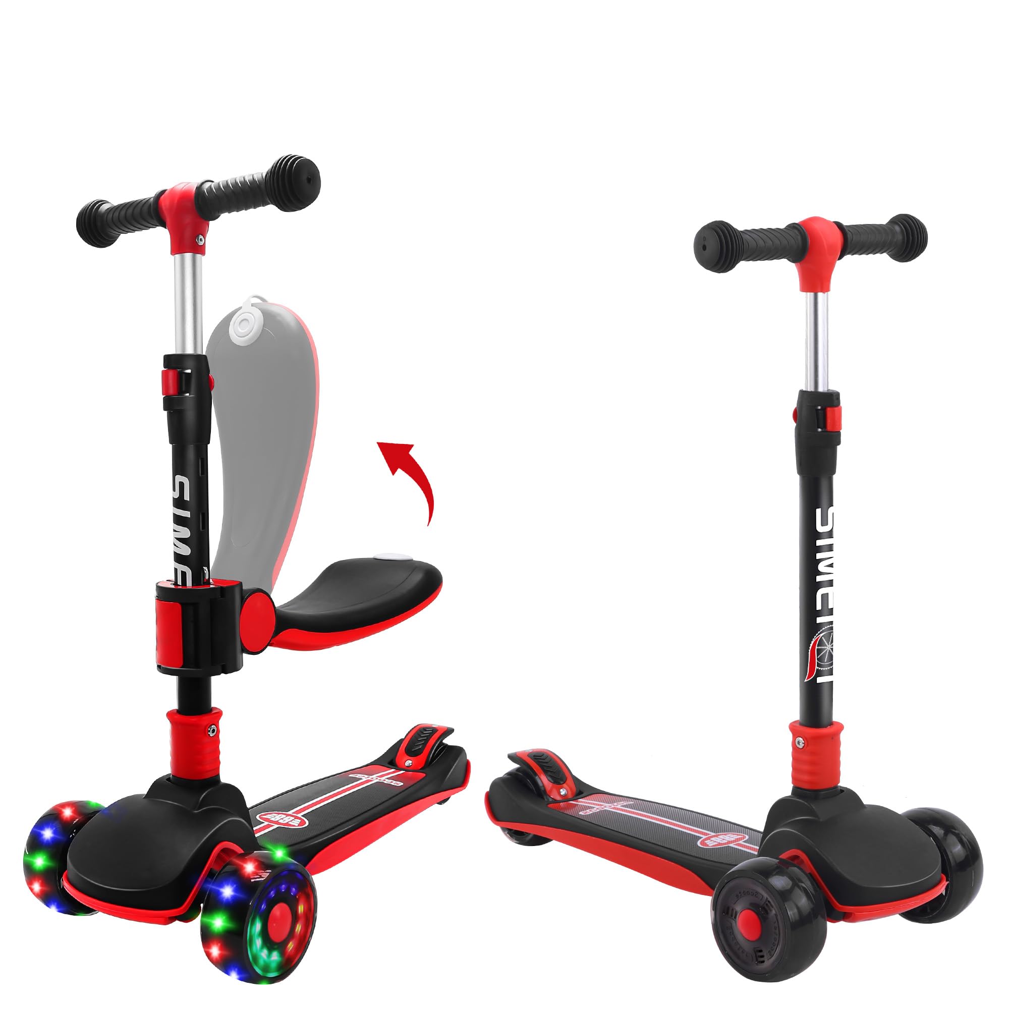 3 Wheels Scooter 2-in-1 Kids Scooter with Removable Seat Adjustable Lean-to-steer Handlebar Children Kick Scooters for Boys and Girls 2-8 Years Old