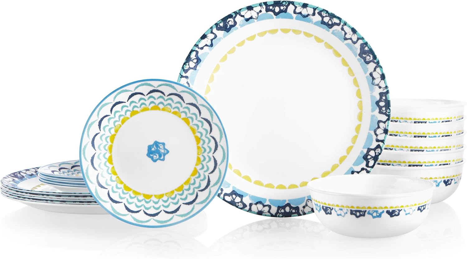 Corelle Chip Resistant Dinnerware Set, 18Piece, Boho Daydream Dinner Plates