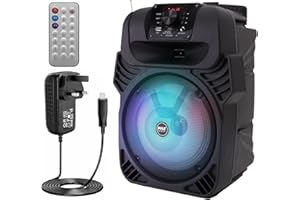 Pyle, Portable Bluetooth PA Speaker- 8” Subwoofer System, Karaoke Party Speaker, Includes: USB/MP3/FM/Radio/¼ Mic Inputs, Mul