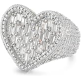 Lulu Mel Iced Out Baguette Cz Diamond Heart Ring Jewelry, All Match Bling Bling Dainty Gold Pinky Ring Party Rose Gold Love Women Luxury Jewelry