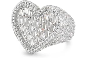 LULU MEL Iced Out Baguette Cz Diamond Heart Ring Jewelry, All Match Bling Bling Dainty Gold Pinky Ring Party Rose Gold Love Women Luxury Jewelry