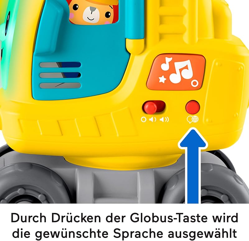 Baufahrzeugspielzeug - Geräuschen und Sätzen, fördert Zahlen, Farben und Formen, mit Kran, Globus-Taste und Musik, für Kinder von 9 Monaten, Englisch; Französisch; Deutsch Version HXF48