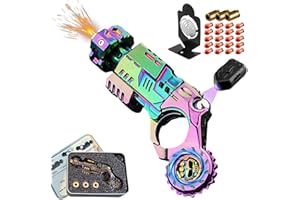 Metal Fidget Gun for Adults,Chameleon Titanium Steel with Reusable Shells*3/Bullets*20,Cool Stress Relief Spinner Ring for Fi