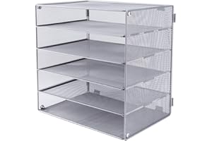 EASEPRES 5 Slot Mesh Desk Organizer Tray, File Paper Letter Folder Holder Desktop Paper Sorter Mail Organization Rack Storage Accessories, for Office Home School Classroom, Silver