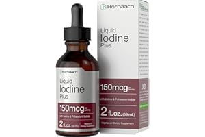 Horbäach Iodine Liquid Drops | 2 fl oz | 150 mcg | Iodine & Potassium Iodide Liquid Tincture | Vegetarian, Non-GMO, Gluten Free Supplement