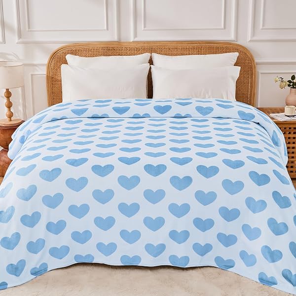 FY FIBER HOUSE HEART FLANNEL KING BLANKET SOFT...