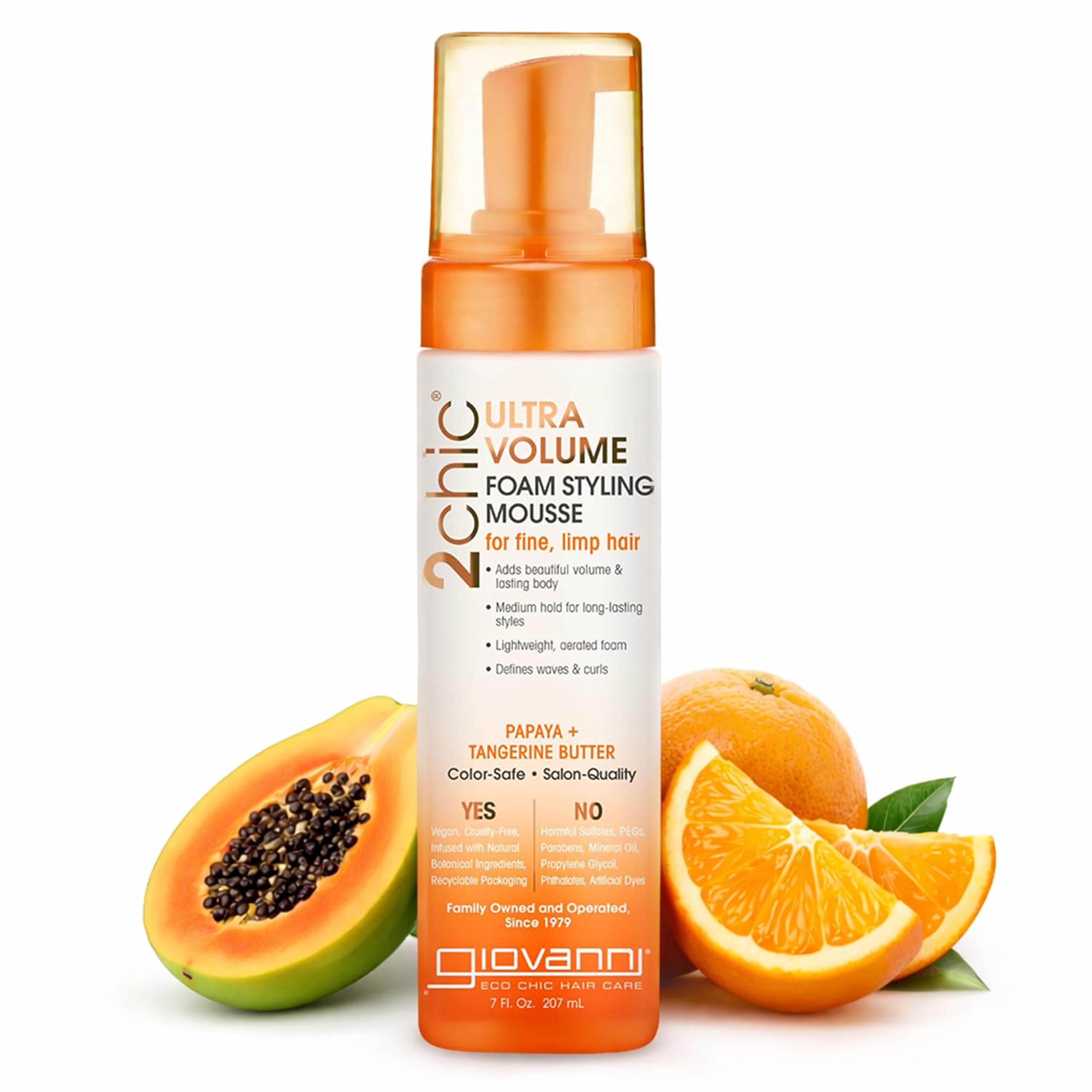 GIOVANNI- 2chic Ultra Volume Foam Styling Mousse With Tangerine And Papaya Butter- For Fine Hair (7 Fluid Ounce)