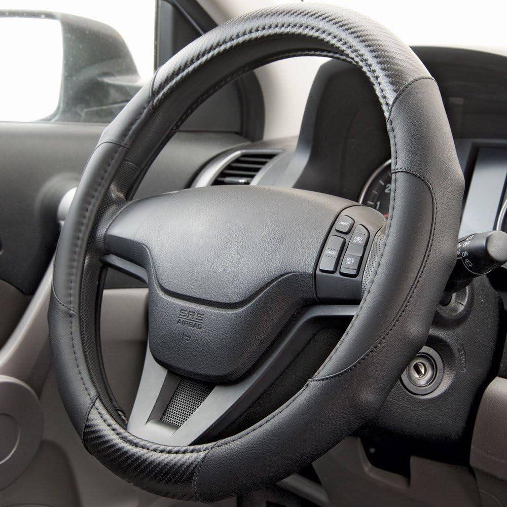 Motor Trend GripDrive Carbon Fiber Steering Wheel Cover – Universal Fit with Microfiber Leather for Steering Wheel Sizes 14.5 15 15.5 inches (Black): Automotive
