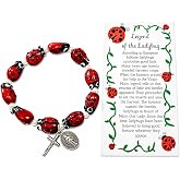 Westmon Works Ladybug Rosary Bracelet Glass Beads with USA Made Story Card | Legend of Our Lady&rsquo;s Bug Catholic Jewelry Gift, Explanation Card, Christian Ladies Fashion Accessory