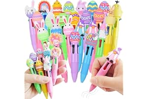 FOCone 24 Pcs Easter 4-in-1 Ballpoint Pens|Colorful Cartoon Kawaii Pens |with Easter Eggs,Rabbit,Rainbows,Chicken,Cute Ballpo