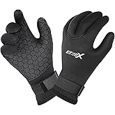 XUKER Neoprene Water Gloves, Winter Fleece-Lined 3mm Five Finger Warm Wetsuit Winter Gloves for Scuba Diving Snorkeling Surfing