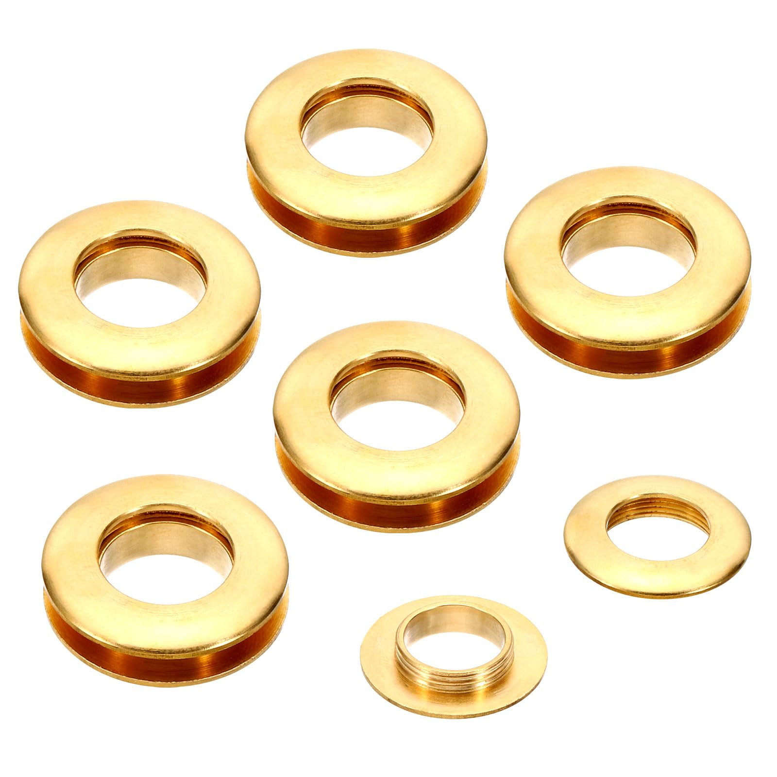 PATIKIL 15mm(3/5 Inch) Solid Brass Hole Eyelets, 6 Pcs Arc Surface Self Backing Grommets with Washer for Leather Craft, Brass Tone — image 1