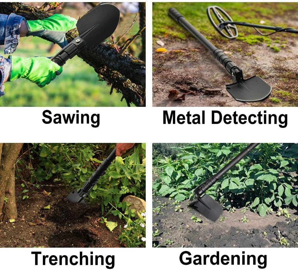 iunio Folding Shovel, Portable, Camping Multitool, Foldable Entrenching Tool, Collapsible Spade, for Backpacking, Trenching, Hiking, Survival, Car Emergency (Standard E-Tool) : Garden & Outdoor