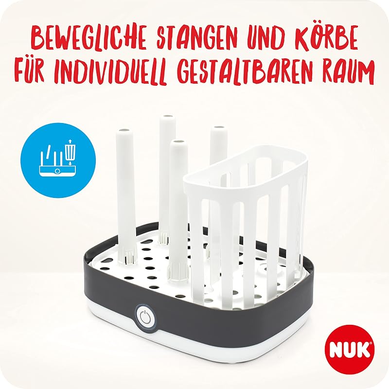 Vario Express Flaschensterilisator | sterilisiert bis zu 6 Babyflaschen plus Zubehör in 6 Minuten auf Wasserdampfbasis | automatische Abschaltung | herausnehmbarer Korb & versetzbare Stäbe