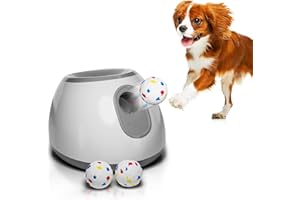 PUREVACY Automatic Dog Ball Launcher with 3 Mini Balls 2-Inch, 3 Distances, White Automatic Ball Thrower for Dogs, Durable Ball Launcher for Small and Medium size dogs